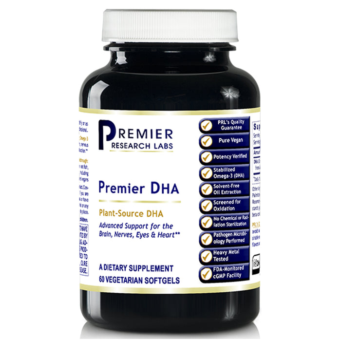 DHA, Premier Dietary Supplement Plant-Source DHA Premier Support for the Brain, Nerves, Eyes and Heart