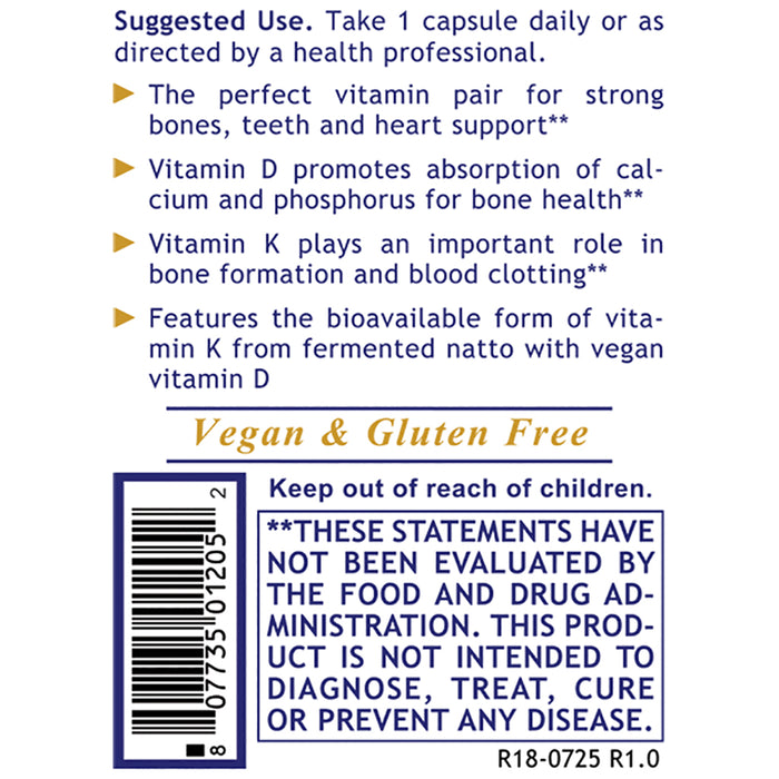 Premier Vitamin D3+K2 (30 Caps)  Dietary Supplement  5,000 IU/180 mcg Premier Bone and Heart Support