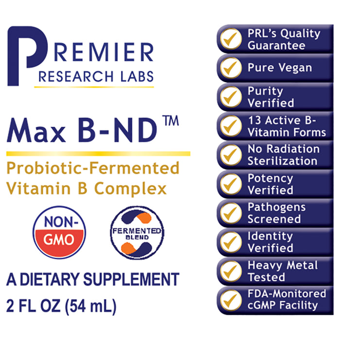 Max B-ND™  Dietary Supplement Probiotic-Fermented Vitamin B Complex Formula Dynamic Liver, Energy, Brain and Mood Support
