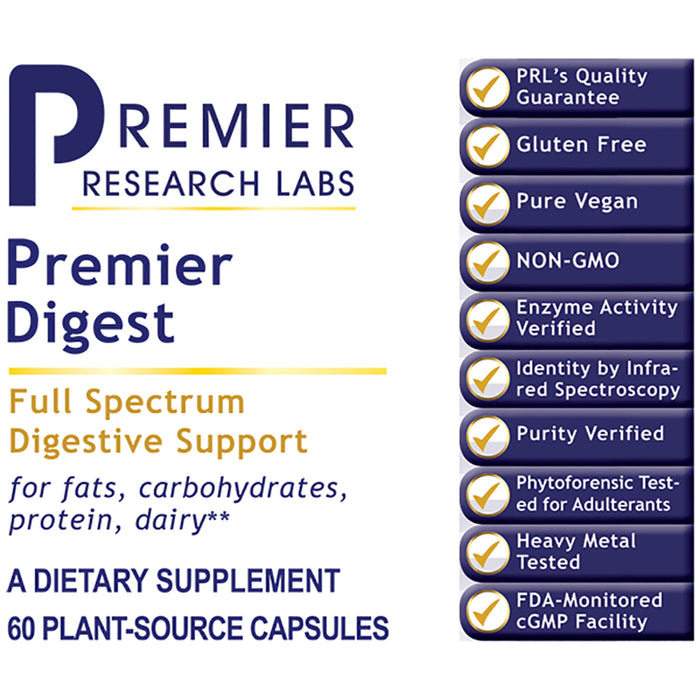 Digest, Premier  Dietary Supplement  Vegetarian Sourced Enzymes  Full Spectrum Digestive Support For Fats, Carbohydrates, Proteins and Dairy