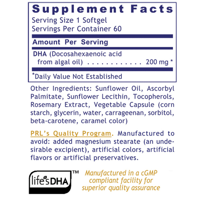 DHA, Premier  Dietary Supplement Plant-Source DHA Premier Support for the Brain, Nerves, Eyes and Heart