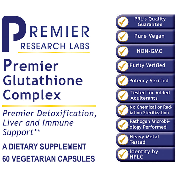 Glutathione Complex, Premier  Dietary Supplement GSH (The Preferred Reduced Form) Premier Detoxification, Liver and Immune Support