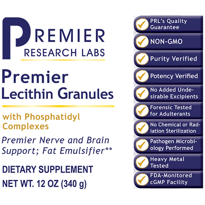 Lecithin Granules, Premier  Dietary Supplement with Phosphatidyl Complexes Premier Nerve and Brain Support; Fat Emulsifier