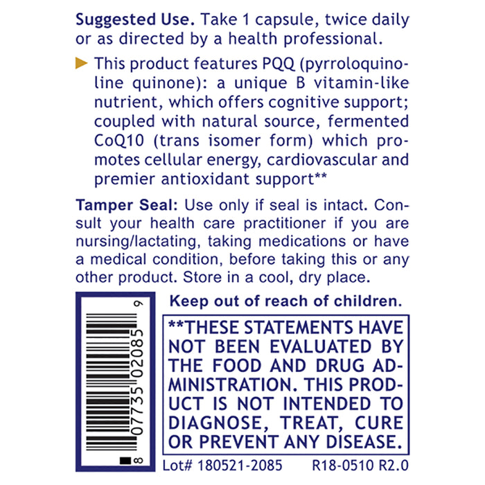 PQQ Complex with CoQ10  Dietary Supplement Premier Antioxidant, Nerve and Cognitive Support