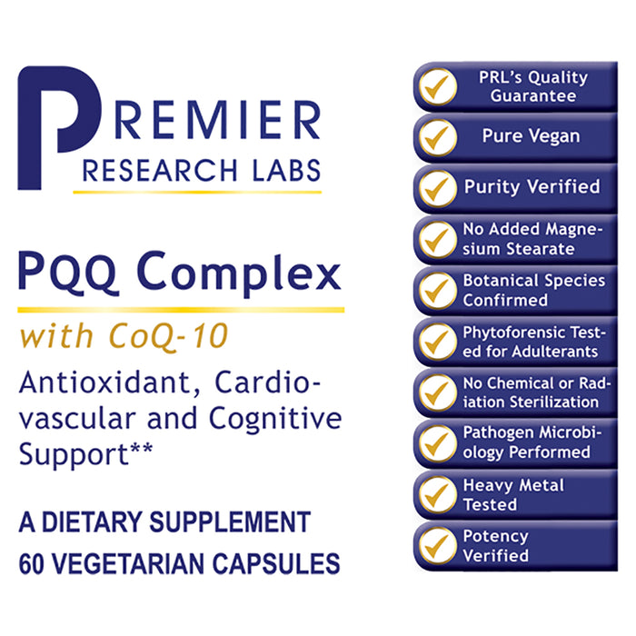 PQQ Complex with CoQ10  Dietary Supplement Premier Antioxidant, Nerve and Cognitive Support