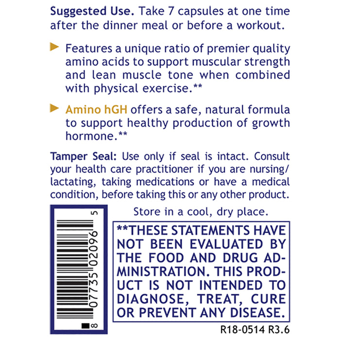 Amino hGH  Dietary Supplement Amino Acid-Based Growth Hormone Support Targeted Muscle and Strength Support