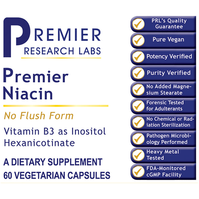 Niacin, Premier  (No Flush)   Dietary Supplement Vitamin B3 as Inositol Hexanicotinate