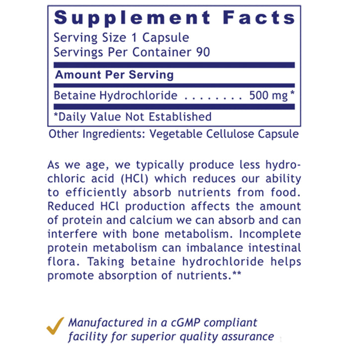 HCL, Premier  Dietary Supplement Betaine Hydrochloride Premier Digestive Support