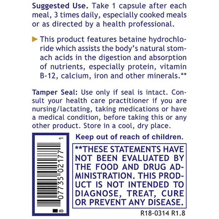 HCL, Premier  Dietary Supplement Betaine Hydrochloride Premier Digestive Support
