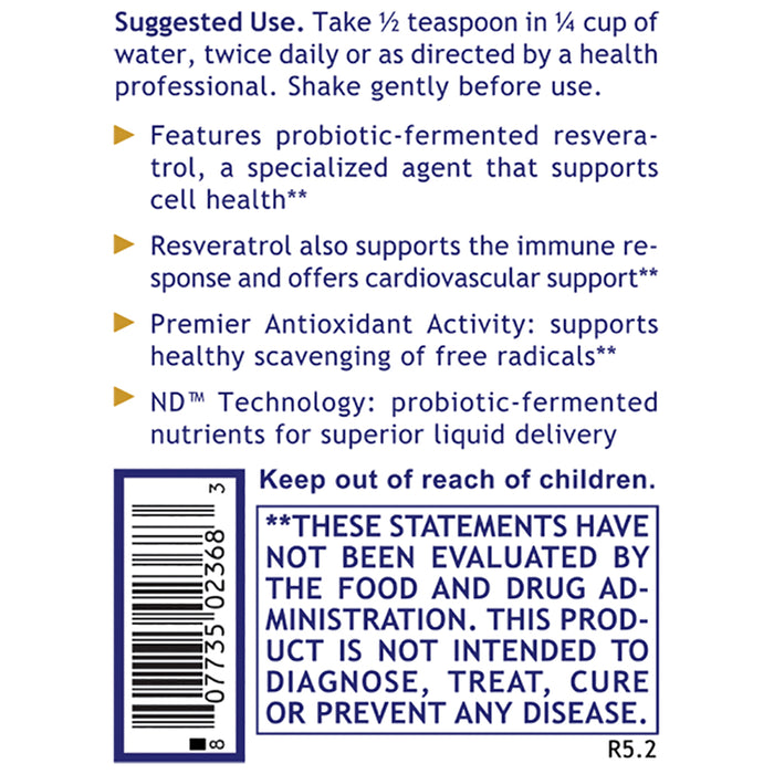 Resveratrol ™, Premier  Dietary Supplement Probiotic-Fermented Formula Premier Antioxidant, Cardiovascular, and Immune Support