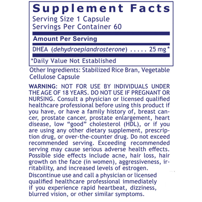 DHEA, Premier  Dietary Supplement DHEA (25 mg; Synthesized from Wild Yam) Premier Aging, Mood Balance, and Hormone Support