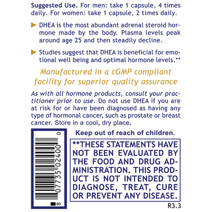 DHEA, Premier  Dietary Supplement DHEA (25 mg; Synthesized from Wild Yam) Premier Aging, Mood Balance, and Hormone Support
