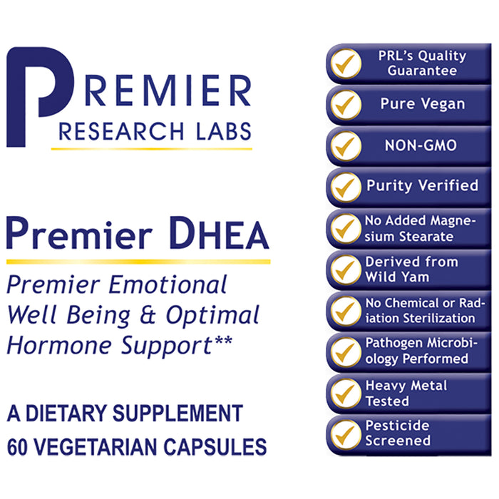 DHEA, Premier  Dietary Supplement DHEA (25 mg; Synthesized from Wild Yam) Premier Aging, Mood Balance, and Hormone Support
