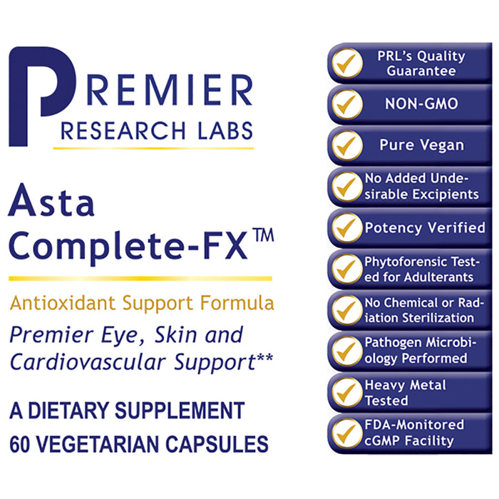 Asta Complete-FX  Dietary Supplement Potent Antioxidant Formula with Algae-Based Astaxanthin  Premier Eye, Skin and Cardiovascular Support