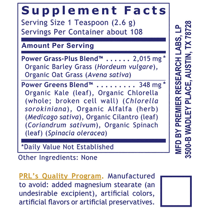 Greens, Premier (Powder)  Dietary Supplement Super Nutrition Greens Formula with Power Grass-Plus Blend Premier Health and Wellness Support