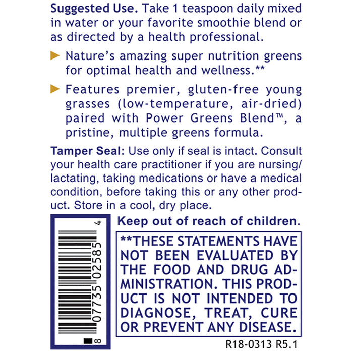 Greens, Premier (Powder)  Dietary Supplement Super Nutrition Greens Formula with Power Grass-Plus Blend Premier Health and Wellness Support