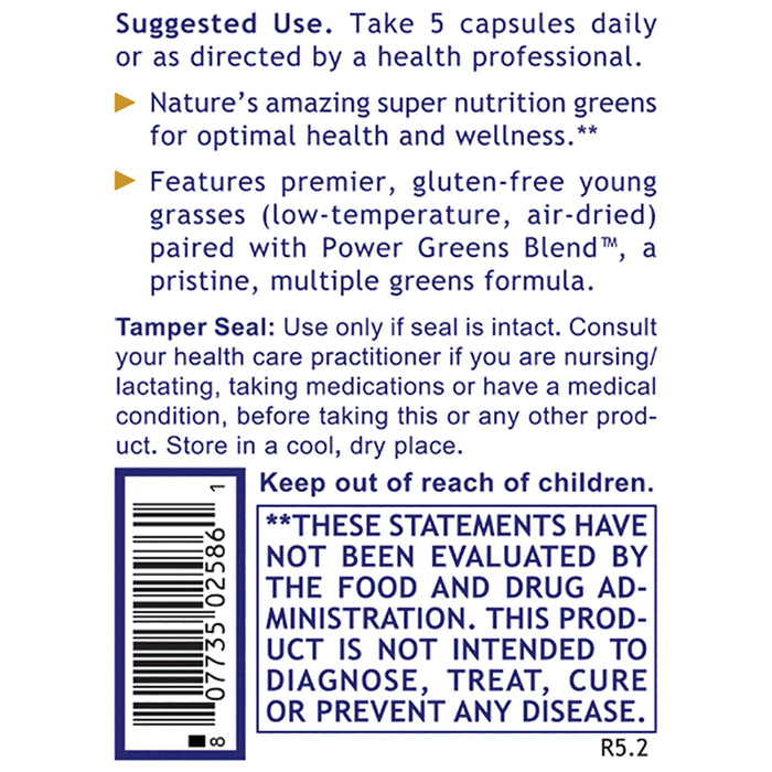 Greens, Premier (Caps)  Dietary Supplement Super Nutrition Greens Formula with Power Grass-Plus Blend Premier Health and Wellness Support