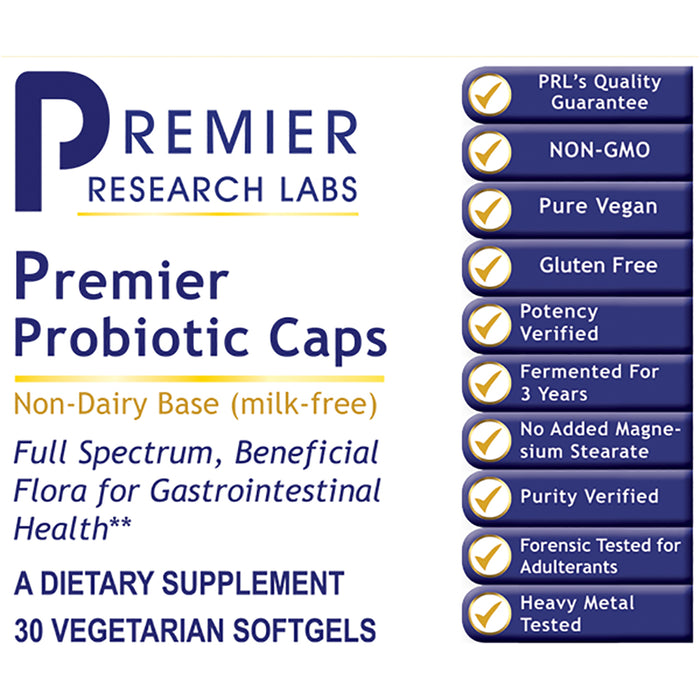 Probiotic 30 Caps, Premier  Dietary Supplement Full Spectrum, Beneficial Flora for Gastrointestinal Health Non-Dairy Base (milk-free)