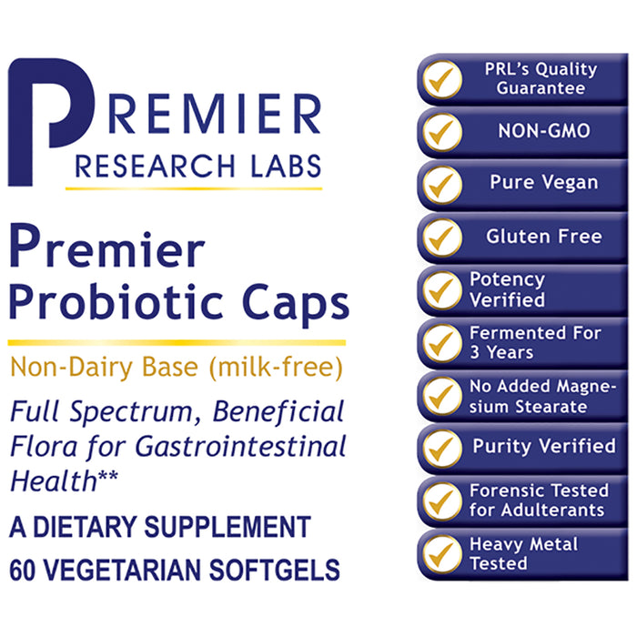 Probiotic Caps, Premier  Dietary Supplement Full Spectrum, Beneficial Flora for Gastrointestinal Health Non-Dairy Base (milk-free)