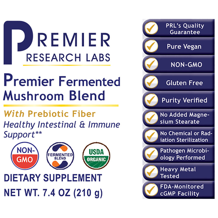 Fermented Mushroom Blend, Premier  Dietary Supplement  With Prebiotic Fiber Supports Healthy Intestinal & Immune Support