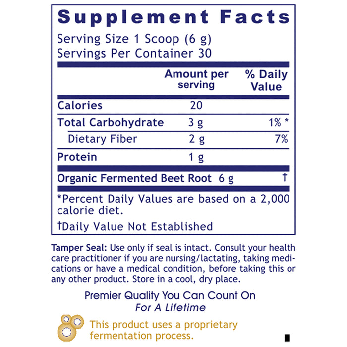 Fermented Beets, Premier  Dietary Supplement  Fermented, Organic Beet Powder May Promote Healthy Gut Microbiota and Metabolic Activity